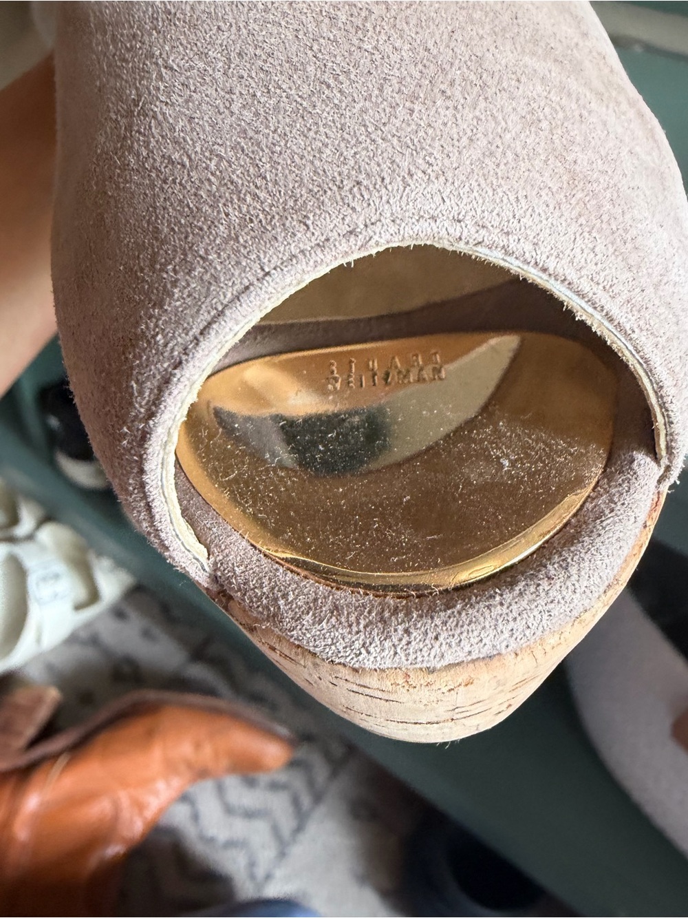 Stuart Weitzman Anna Peep Toe Wedge Tan Neutral 8.5 - Picture 9 of 11
